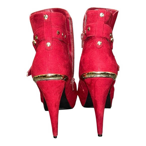 GUESS Women’s Red & Gold Studded Stiletto Ankle Boots – Size 9.5 - Picture 7 of 14